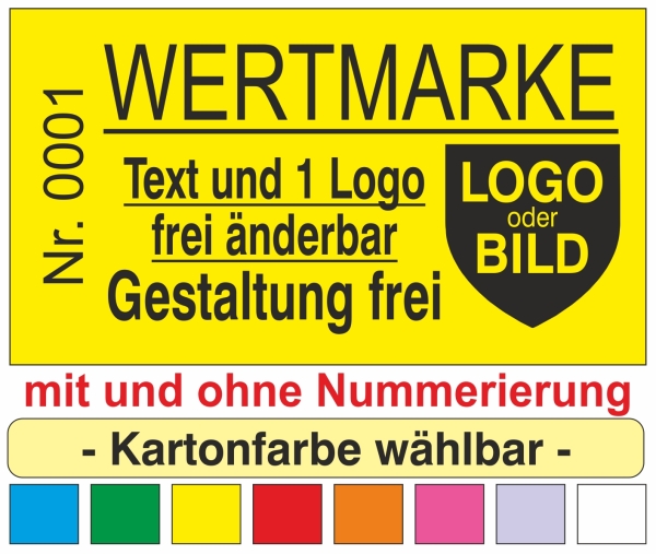 1000 Wertmarken 1/0 "einseitig schwarzer Druck" - mit Text + Logo [[- inkl. Gestaltungsservice -]]